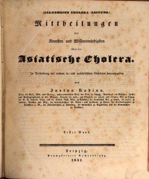 Allgemeine Cholera-Zeitung. 1/5. 1831/32