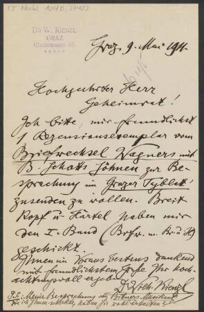 Brief an Ludwig Strecker  an B. Schott's Söhne : 09.05.1911