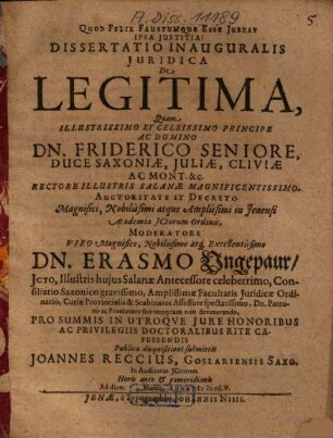 Dissertatio Inauguralis Iuridica De Legitima