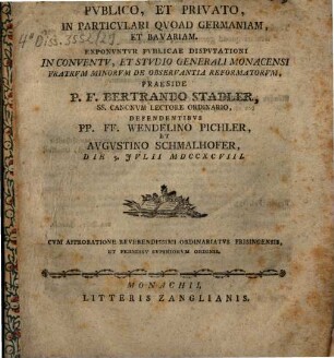 Theses excerptae ex iure ecclesiastico publico et privato, in particulari qoad Germaniam et Bavariam