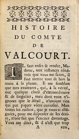 Histoire Du Comte De Valcourt