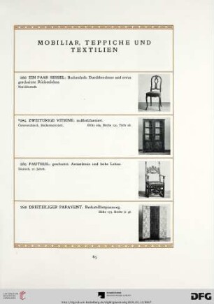 Mobiliar, Teppiche und Textilien (Nr. 383-436)