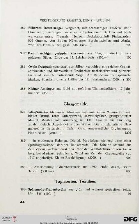 Tapisserien, Textilien (Nr. 389-407)