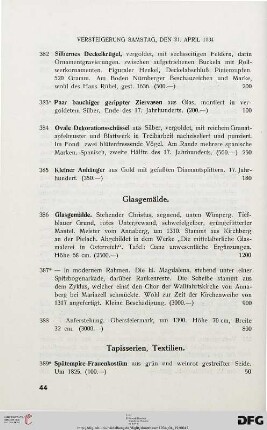 Tapisserien, Textilien (Nr. 389-407)
