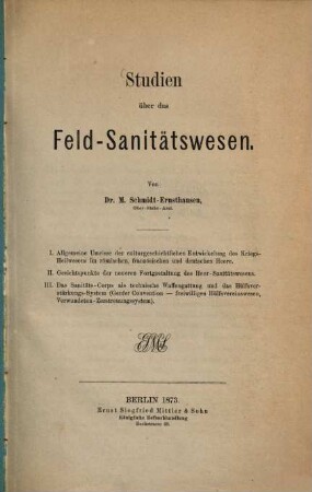 Studien über das Feld-Sanitaetswesen