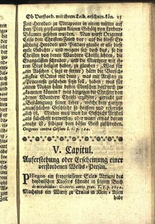 V. Capitul. Auferstehung oder Erscheinung einer verstorbenen Weibs-Person.