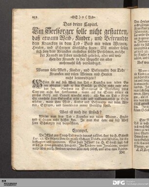 Das dritte Capitel. [Man] solle nicht gestatten, daß... [der Krancke]... mit vilen Weinen... ueberlaestig seyen...