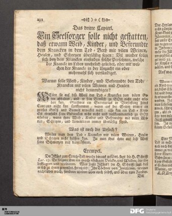 Das dritte Capitel. [Man] solle nicht gestatten, daß... [der Krancke]... mit vilen Weinen... ueberlaestig seyen...
