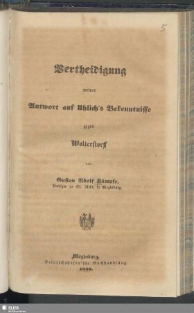 Vertheidigung meiner Antwort auf Uhlichs̕ Bekenntnisse gegen Wolterstorff