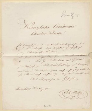 Johann von Halbig (1814-1882) Autographen: Brief von Johann von Halbig an die Akademie der Bildenden Künste München - Autogr. Halbig, Johann von