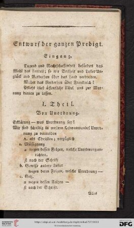 Entwurf der ganzen Predigt
