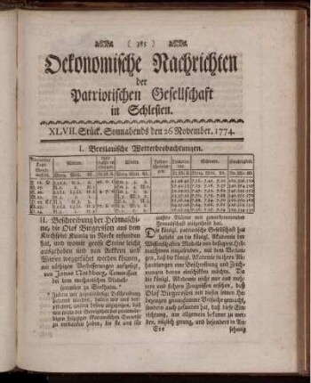 XLVII. Stück. Sonnabends den 26 November. 1774.