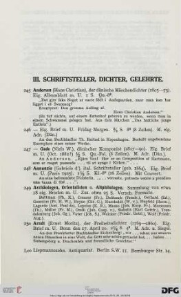 III. Schriftsteller, Dichter, Gelehrte (Nr. 245-419)