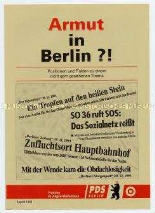 Flugschrift der PDS-Fraktion im Berliner Abgeordnetenhaus zur sozialen Lage