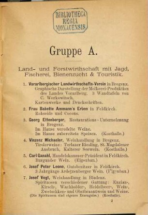 Katalog der unter dem Protectorate Sr. kaiserl. Hoheit des durchlauchtigsten Herrn Erzherzogs Carl Ludwig veranstalteten Vorarlbergischen Landes-Ausstellung in Bregenz : 1887