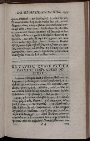De Cavssa, Qvare Pythia Carmine Respondere Desierit.