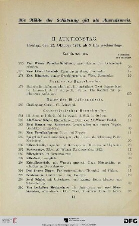 II. Auktionstag: Freitag, den 22. Oktober 1937, ab 3 Uhr nachmittags (Nr. 276-596)