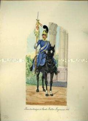 Uniformdarstellung, Standartenträger des Garde-Reiter-Regiments zu Pferd, Sachsen, 1848.
