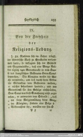 IX. Von der Freyheit der Religions-Uebung