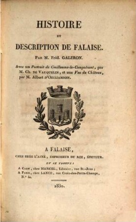 Histoire et description de Falaise