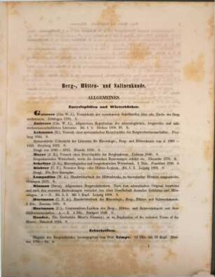 Catalog der Bibliothek der Ministerial-Abtheilung für Bergwerke, Hütten und Salinen