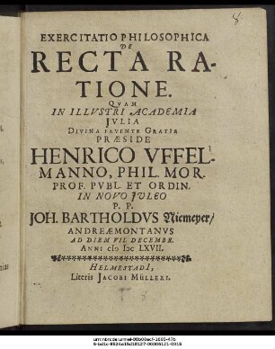 Exercitatio Philosophica De Recta Ratione