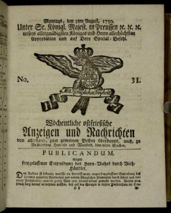 No. 31. Montags, den 3ten August, 1750.