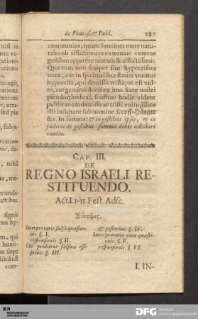 Cap. III. De Regno Israeli Restituendo