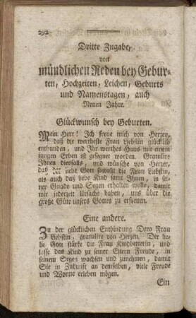 Dritte Zugabe, von mündlichen Reden bey Geburten, [...].