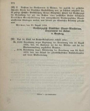 90. Das 36. Stück des Reichs-Gesetzblattes enthält unter: ...