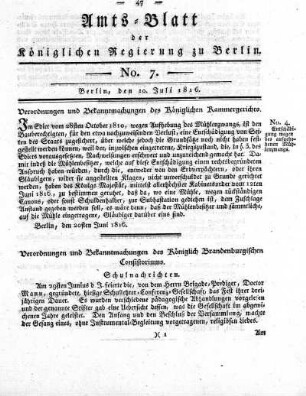 No 7, 10. Juli 1816