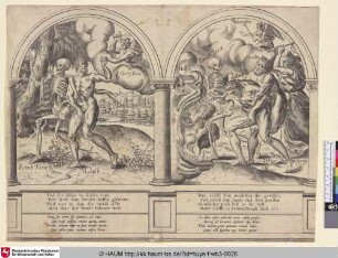 [Zwei biblische Allegorien: Der Mensch erfährt den Zorn Gottes / Der Tod führt den Menschen in die Höllte; Two biblical allegories: The human experiences the wrath of God / The Death leads the human into the hell]