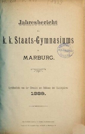 Jahres-Bericht : über das Schuljahr .... 1889
