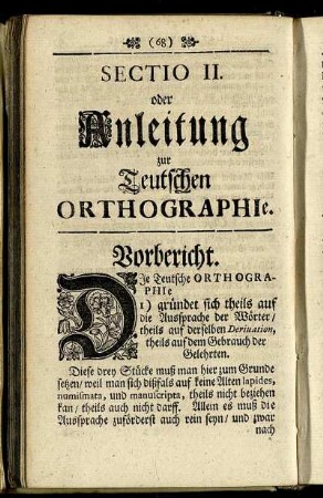 Sectio II. oder Anleitung zur Teutschen Orthographie.