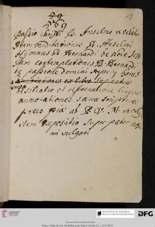 Inhaltsverzeichnis der gesamten Hs., 18. Jh.