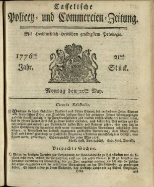 21tes Stueck, Montag den 20ten May 1776