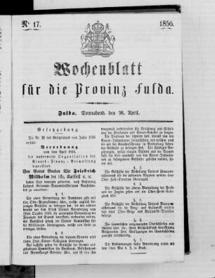 Nr. 17, Ausgabe vom 26. April 1856