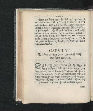 Caput VI. Wie bey entstandener Feuersbrunst man sich zu verhalten.
