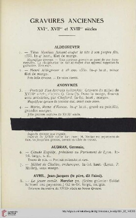 Gravures anciennes XVIme, XVIIme et XVIIIme siècles (Nr. 1-196)
