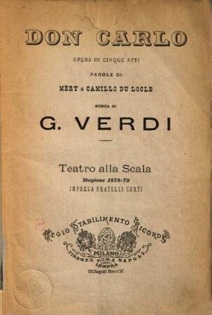 Don Carlo : Opera in 5 atti