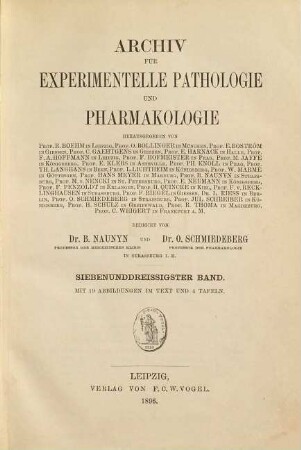 Archiv für experimentelle Pathologie und Pharmakologie. 37. 1896