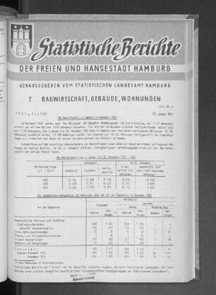 Die Bautätigkeit in Hamburg im November 1960 : Lfd. Nr. 3