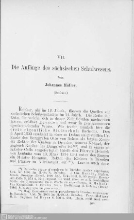 VII. Die Anfänge des sächsischen Schulwesens : (Schluss)