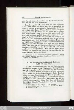 21. Der Gegensatz des Antiken und Modernen.