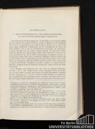 1. Die Sonderstellung des Philolaosbuches in der pythagoreischen Tradition