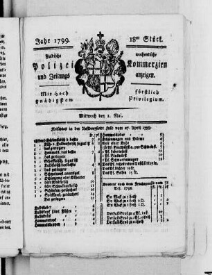 18tes Stück, Ausgabe vom 1. Mai 1799