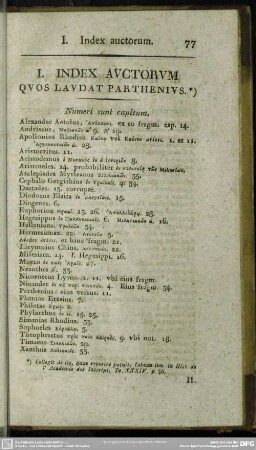 I. Index Auctorum Quos Laudat Parthenius