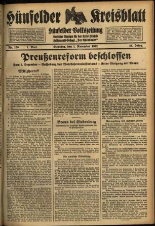 Erste Ausgabe vom Dienstag, den 01. November 1932.