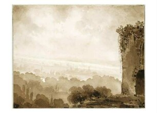 Blick von einer Anhöhe in eine weite waldige Landschaft