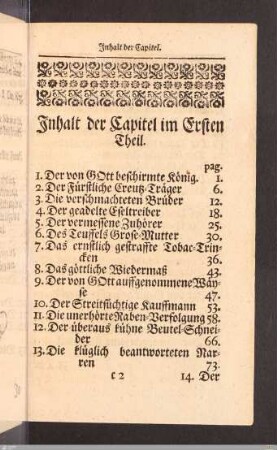 Inhalt der Capitel im Ersten Theil.